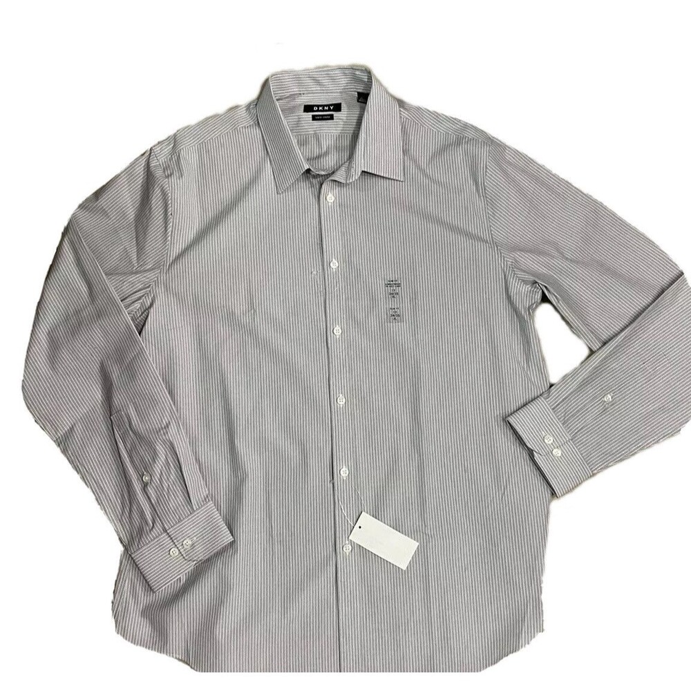 DKNY Men's Slim Fit Stretch Cotton Dress Shirt, Smokey Quartz Sz. 17 34-35